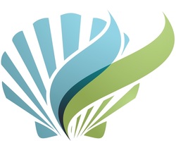 Beachwalk Guesthouse blue and green scallop shell logo