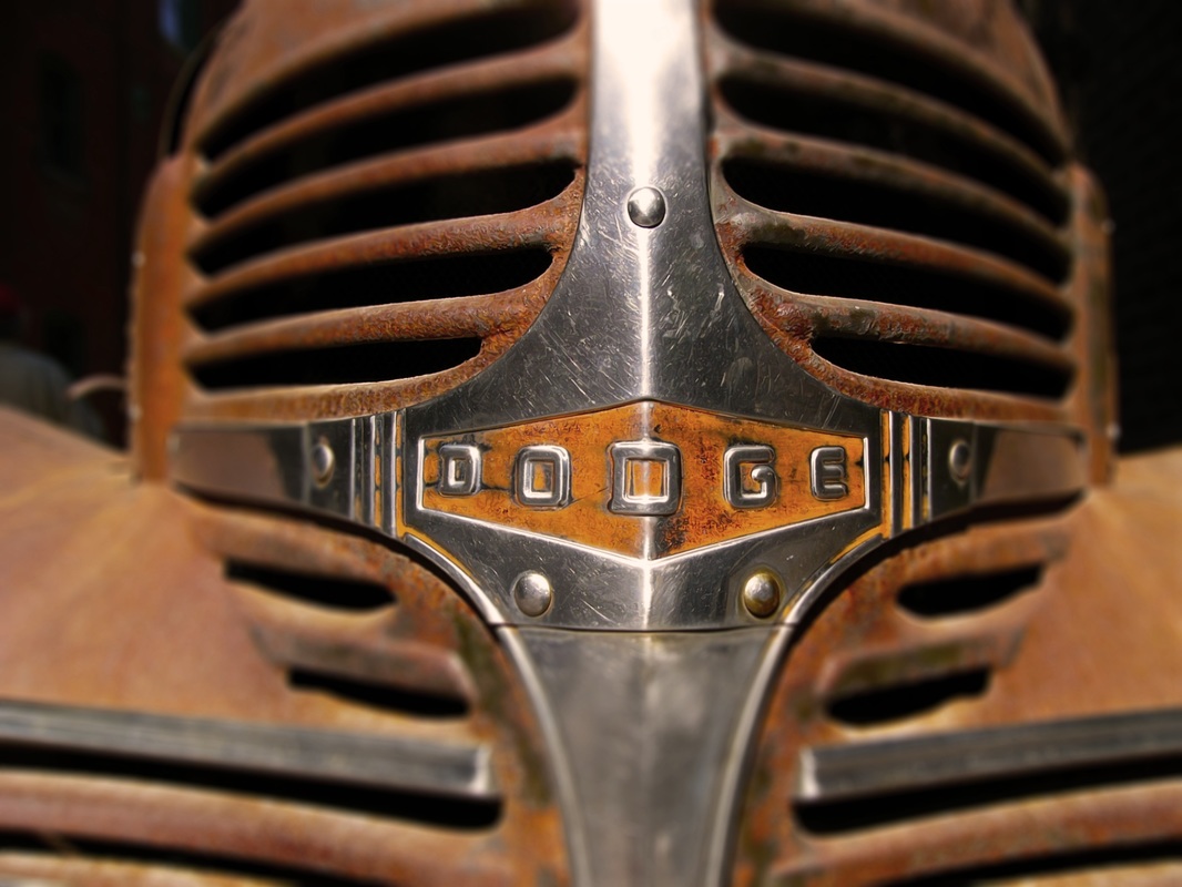 beautiful close-up shot of the grill from an old Dodge truck